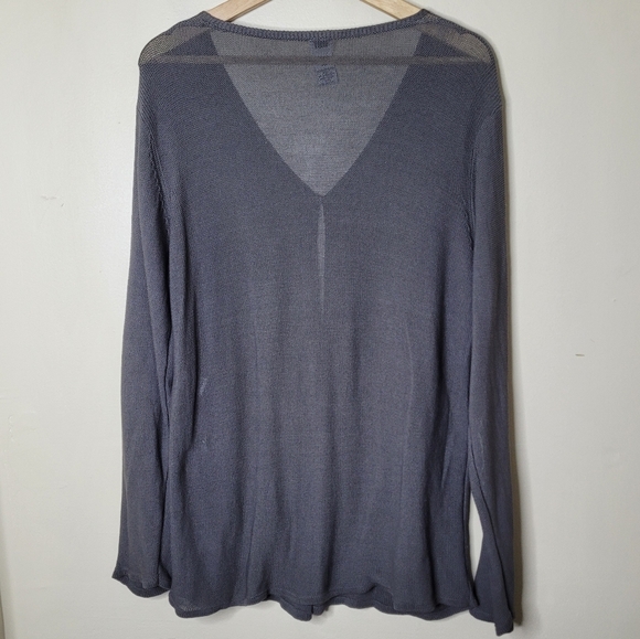 Eileen Fisher Open Knit Gray Cardigan Size L Minimalist Longline Cotton - Picture 5 of 7
